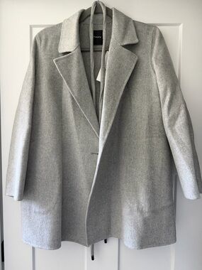 Theory Light Gray Wool Blend Trench Coat
